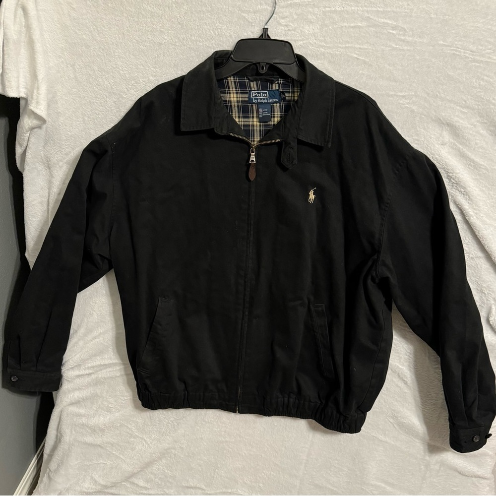 Vtg Polo Ralph Lauren Jacket size XL black  Plaid Lined Harrington Zip jacket